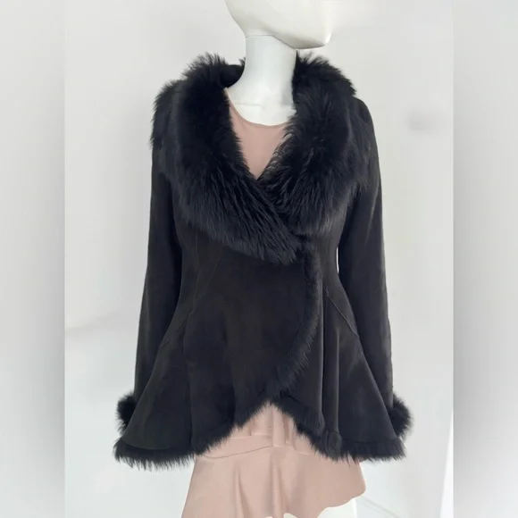 HSO Collection Black dyed Shearling Lamb Fur Jacket Size 6 - Picture 5 of 17